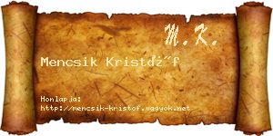 Mencsik Kristóf névjegykártya